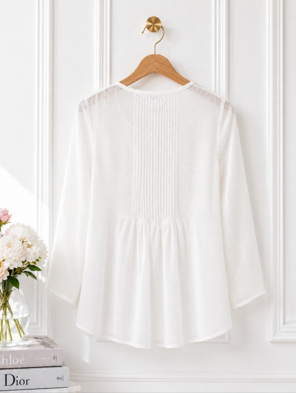 Old Navy White Sheer Swiss Dot Pintuck Peplum Blouse Top Size Medium - Picture 7 of 11